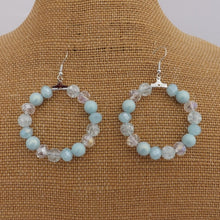 Load image into Gallery viewer, Light Blue &amp; Clear Handmade Bead Hoop Dangle Earrings
