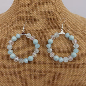 Light Blue & Clear Handmade Bead Hoop Dangle Earrings