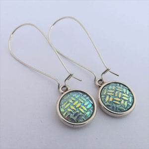 Light Blue & Gold Lustre Earrings, Long Kidney Hooks