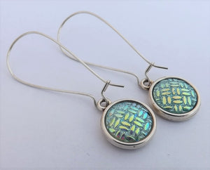 Light Blue & Gold Lustre Earrings, Long Kidney Hooks