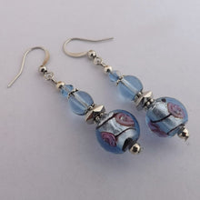 Load image into Gallery viewer, Light Blue &amp; Pink Floral Handmade Bead Earrings
