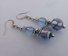 Load image into Gallery viewer, Light Blue &amp; Pink Floral Handmade Bead Earrings
