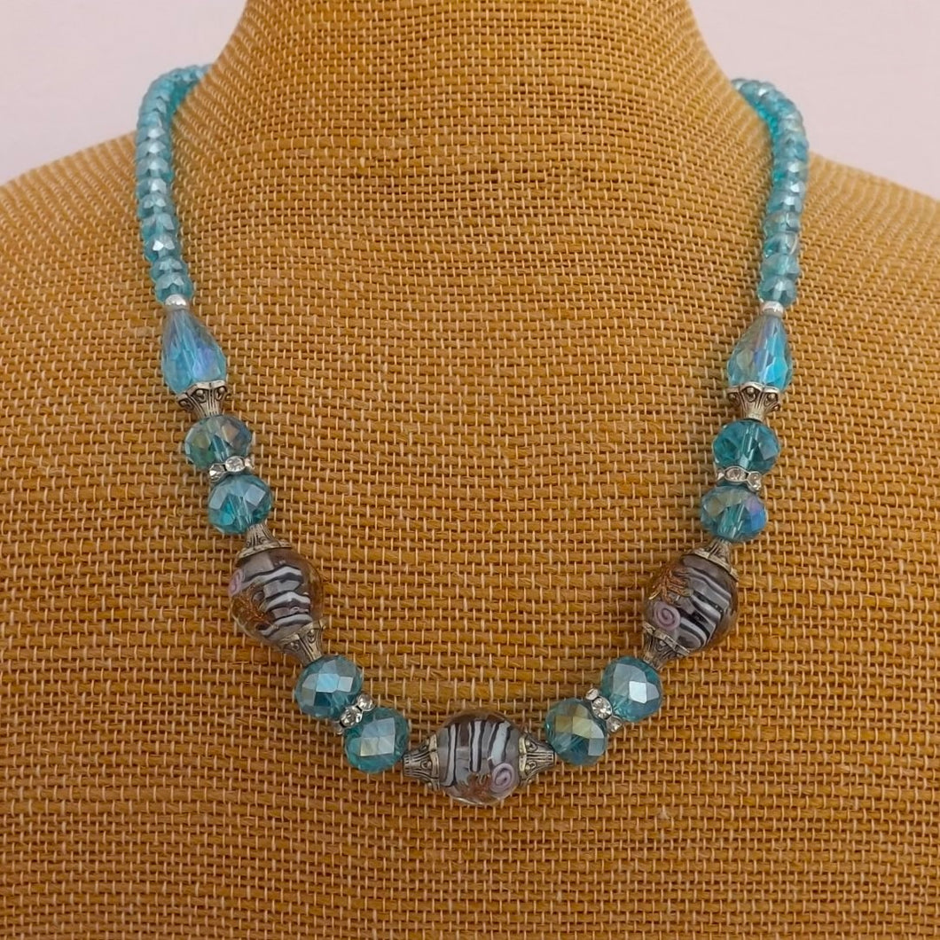 Light Blue & Purple Handmade Crystal Bead Necklace