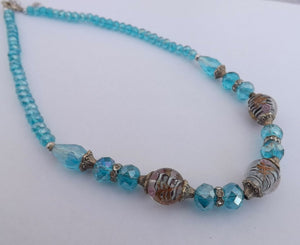 Light Blue & Purple Handmade Crystal Bead Necklace