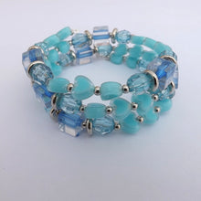 Load image into Gallery viewer, Light Blue &amp; Silver Acrylic Handmade Memory Wire Bead Bracelet
