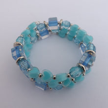 Load image into Gallery viewer, Light Blue &amp; Silver Acrylic Handmade Memory Wire Bead Bracelet

