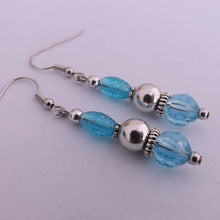 Load image into Gallery viewer, Light Blue &amp; Silver Handmade Bead Earrings
