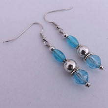 Load image into Gallery viewer, Light Blue &amp; Silver Handmade Bead Earrings
