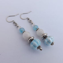 Load image into Gallery viewer, Light Blue &amp; White Porcelain &amp; Glass Handmade Bead Earrings
