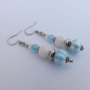 Light Blue & White Porcelain & Glass Handmade Bead Earrings