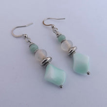 Load image into Gallery viewer, Light Blue, White &amp; Silver Handmade Bead Earrings
