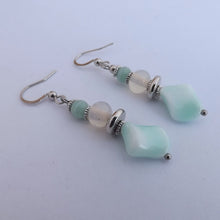 Load image into Gallery viewer, Light Blue, White &amp; Silver Handmade Bead Earrings
