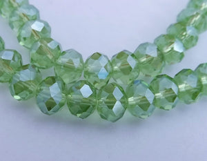 10pcs 6x8mm Light Green Lustre Crystal Cut Rondelle Beads