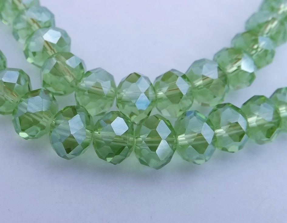 10pcs 6x8mm Light Green Lustre Crystal Cut Rondelle Beads