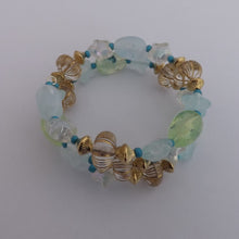 Load image into Gallery viewer, Light Green, Blue &amp; Gold Handmade Acrylic Bead Bracelet
