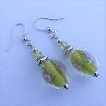 Load image into Gallery viewer, Light Green &amp; Clear Handmade Bead Earrings
