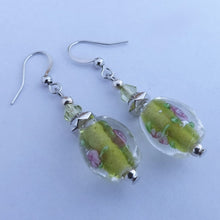 Load image into Gallery viewer, Light Green &amp; Clear Handmade Bead Earrings
