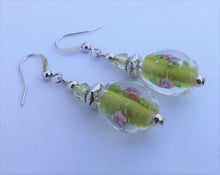 Load image into Gallery viewer, Light Green &amp; Clear Handmade Bead Earrings
