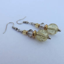 Load image into Gallery viewer, Light Green, Grey &amp; Gold Handmade Crackle Glass Bead Earrings
