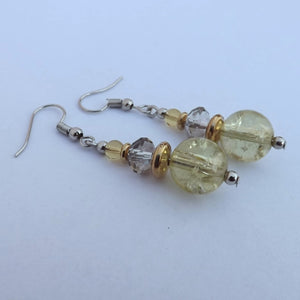 Light Green, Grey & Gold Handmade Crackle Glass Bead Earrings