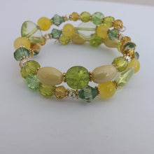 Load image into Gallery viewer, Light Green &amp; Yellow Handmade Memory Wire Bead Bracelet
