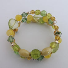 Load image into Gallery viewer, Light Green &amp; Yellow Handmade Memory Wire Bead Bracelet
