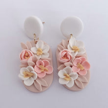 Load image into Gallery viewer, Light Pink &amp; White 3D Floral Acrylic Earrings
