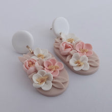 Load image into Gallery viewer, Light Pink &amp; White 3D Floral Acrylic Earrings
