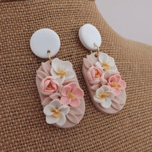 Load image into Gallery viewer, Light Pink &amp; White 3D Floral Acrylic Earrings
