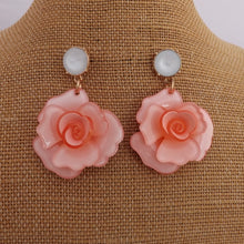 Load image into Gallery viewer, Light Pink &amp; White Floral Acrylic 3D Flower Drop Stud Earrings
