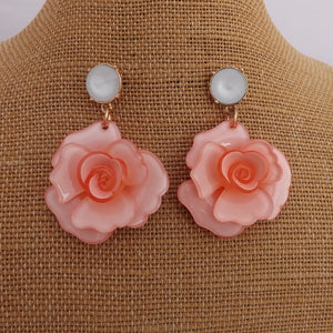 Light Pink & White Floral Acrylic 3D Flower Drop Stud Earrings