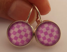 Load image into Gallery viewer, Light Purple Checkers  - Dome Earrings on Lever back hooks
