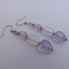 Load image into Gallery viewer, Light Purple &amp; Clear Handmade Heart Bead Earrings
