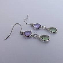 Load image into Gallery viewer, Light Purple &amp; Green, Silver Tone Drop Earrings
