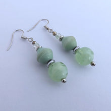 Load image into Gallery viewer, Light Seafoam Green Handmade Glass &amp; Paper Bead Earrings
