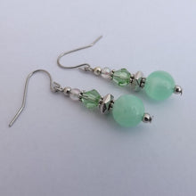 Load image into Gallery viewer, Light Seafoam Green &amp; Silver Handmade Bead Earrings
