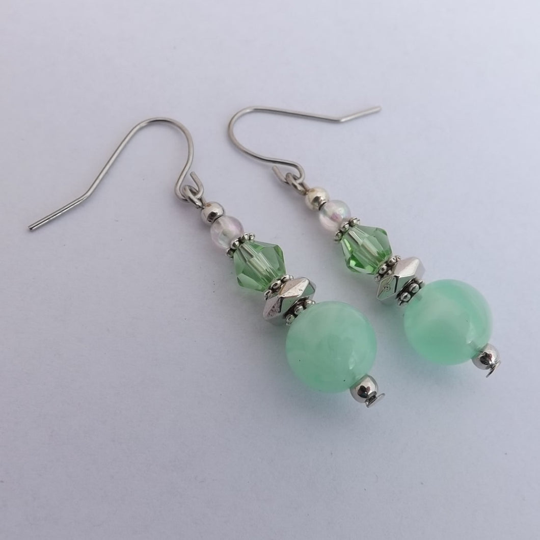 Light Seafoam Green & Silver Handmade Bead Earrings