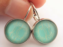 Load image into Gallery viewer, Light Teal Pattern - Dome Earrings on Lever back hooks
