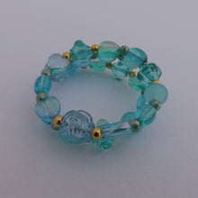 Load image into Gallery viewer, Light Blue, Teal &amp; Gold Memory Wire Bead Bracelet
