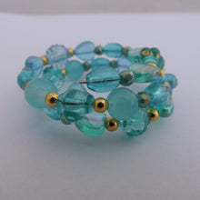 Load image into Gallery viewer, Light Blue, Teal &amp; Gold Memory Wire Bead Bracelet
