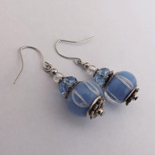 Load image into Gallery viewer, Light Blue &amp; White Art Glass Bead Earrings
