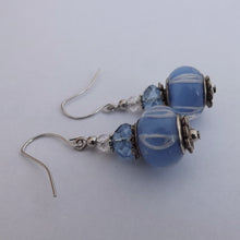 Load image into Gallery viewer, Light Blue &amp; White Art Glass Bead Earrings
