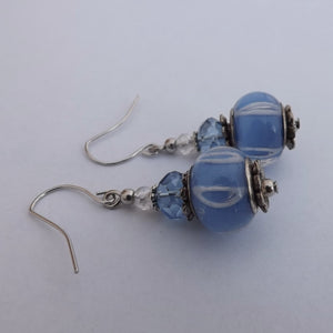 Light Blue & White Art Glass Bead Earrings