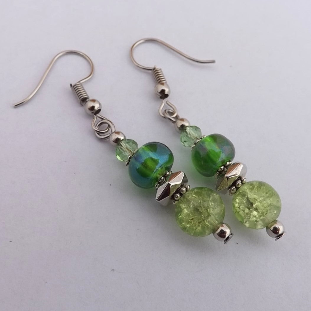 Light Green Handmade Bead Earrings (Made in NZ)