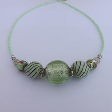 Load image into Gallery viewer, Light Green Handmade Lamp Work Bead Necklace (Made in NZ)
