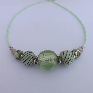 Light Green Handmade Lamp Work Bead Necklace (Made in NZ)