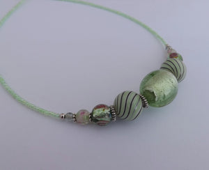 Light Green Handmade Lamp Work Bead Necklace (Made in NZ)
