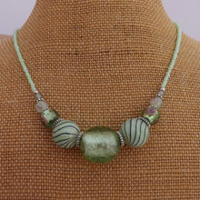 Load image into Gallery viewer, Light Green Handmade Lamp Work Bead Necklace (Made in NZ)

