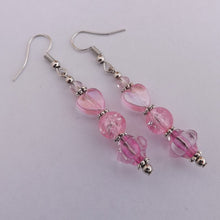 Load image into Gallery viewer, Light Pink Acrylic &amp; Glass Heart Handmade Bead Earrings
