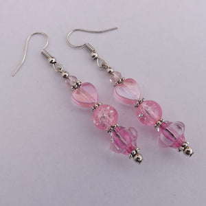 Light Pink Acrylic & Glass Heart Handmade Bead Earrings